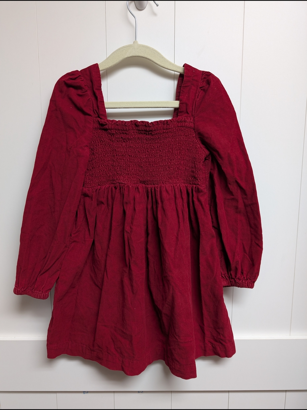 GAP Kids Deep Red Smocked Curduroy Dress, XS